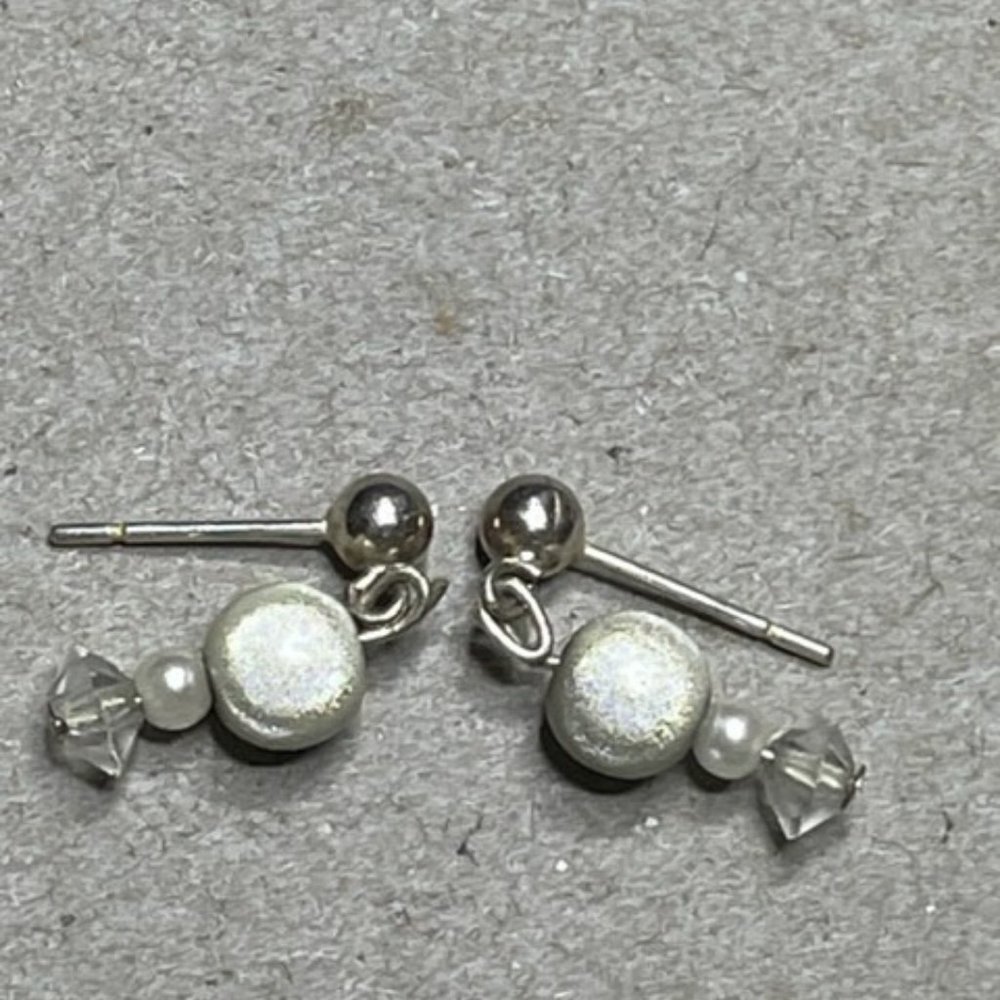 Miracle White Lucite, Pearl and Crystal Beaded 925 Sterling